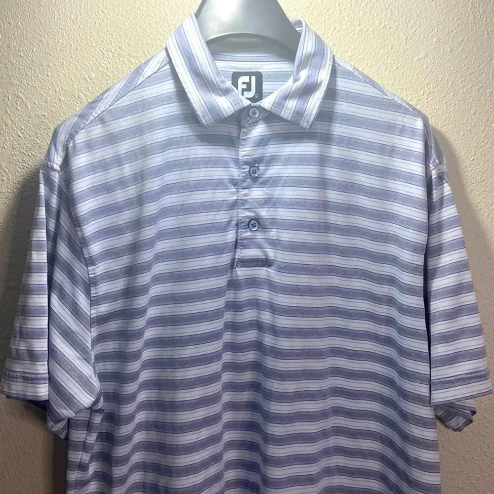 FootJoy FJ Men Gray and White Striped Lightweight Golf Shirt Size XL